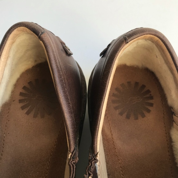 UGG Anila Full Grain Leather Wool Lined Closed Back Slip On Shoes Comfort Clogs - Picture 3 of 14